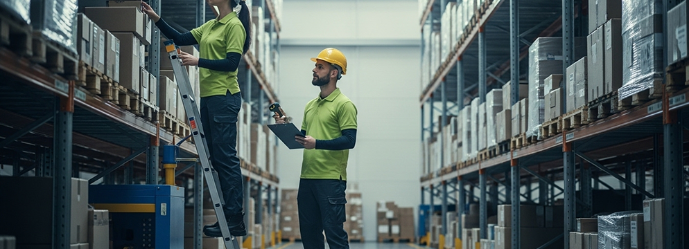 Pessoas trabalhando no armazém logístico